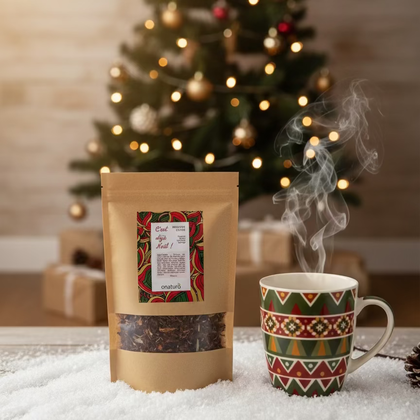 infusion de noel onaturo cacao cannelle epices ambiance de noel sapin tasse fumante