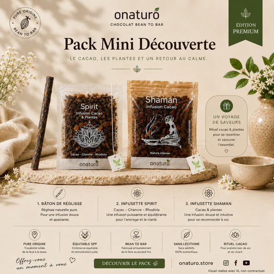 pack mini decouverte onaturo baton reglisse + infusette cacao et chanvre
